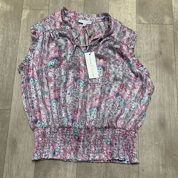 NWT Maison D’Amelie Paisley Smocked Ruffled Sleeveless‎ V-Neck Tie Up Top Shirt - Picture 1 of 6